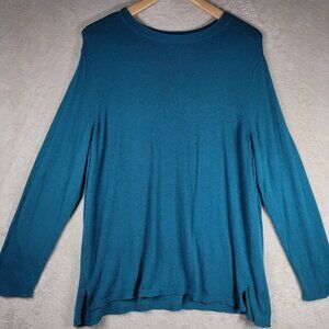 J Jill Sweater Top Womens Sz XL Petite Blue Long Sleeve Round Neck Knit Cotton